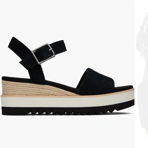 TOMS Women's Black Suede Platform Sandals - Picture 3 of 7